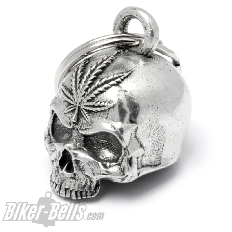 3D Totenkopf Biker-Bell mit Hanfblatt Weed Skull Ride Bell Glücksbringer Geschenk